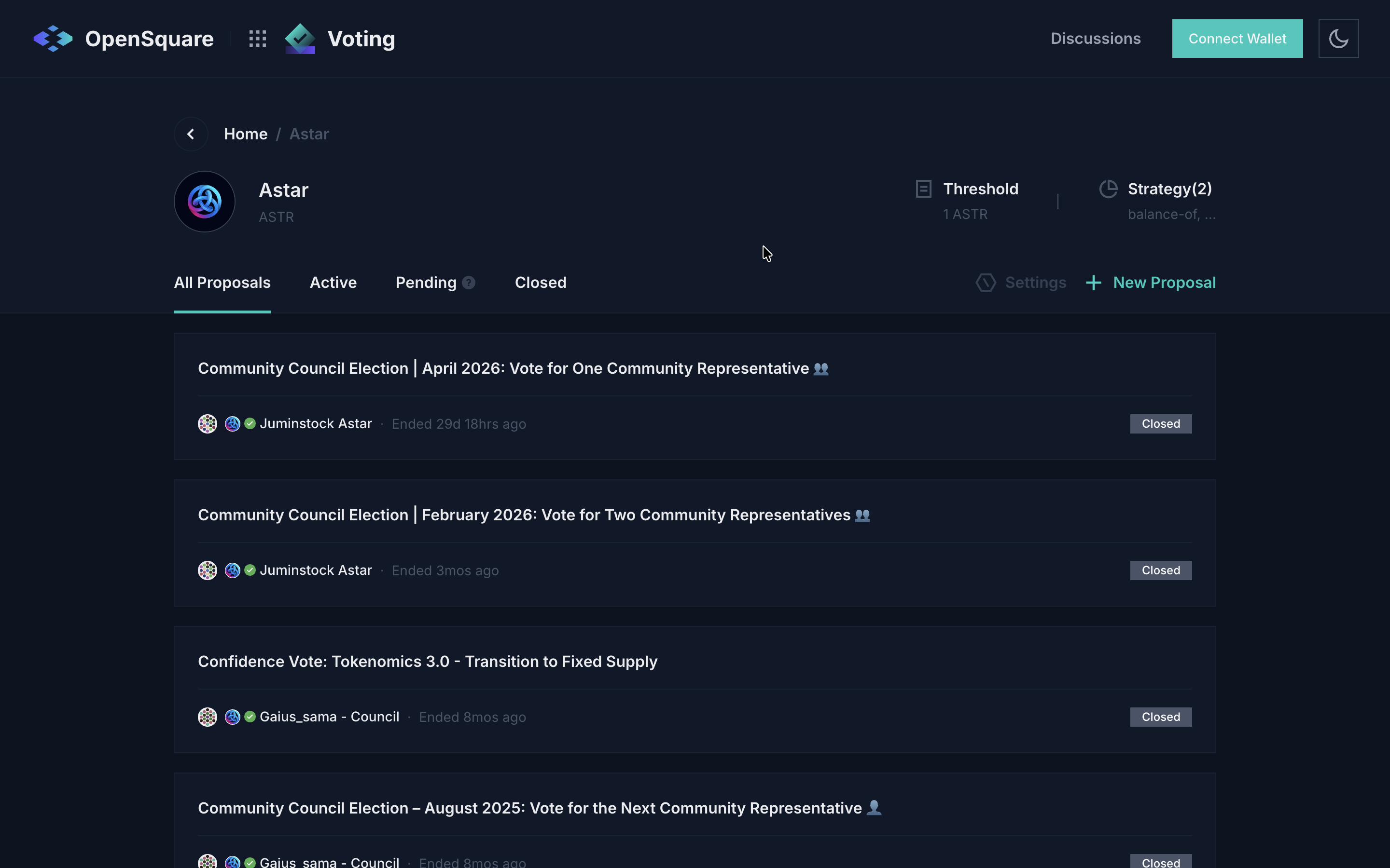 OpenSquare Voting: Astar proposal list