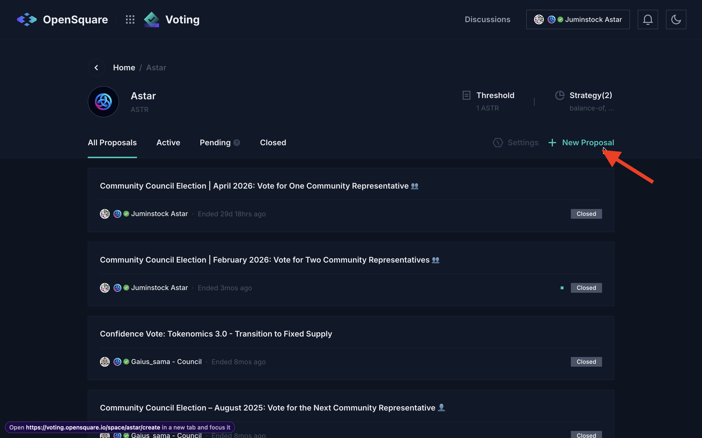 Click '+ New Proposal' to open the creation form